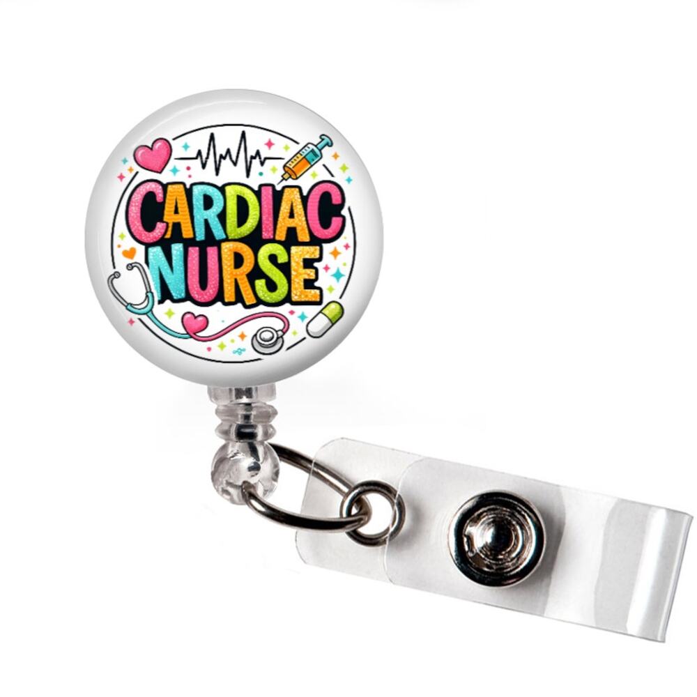 Cardiac Nurse Badge Reel RN Heart Retractable ID Holder